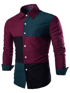 Couleur verte bloc chemise coton Chemise Casual pour hommes