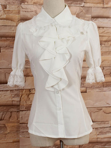 Blouse Lolita manches milieu blanc avec revers et volants