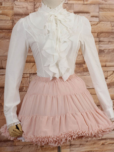 Col haut blanc Lolita Blouse manches longues à volants