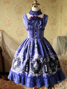 Corset dessin imprimé Lolita Jumper Skirt avec dentelle