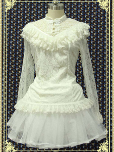 Dentelle blanche Lolita Blouse manches longues