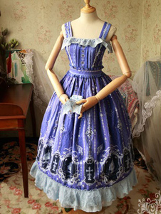 Version longue imprimé Lolita Jumper Skirt avec dentelle