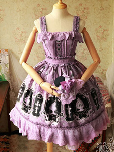 Sweet imprimé robe pull avec lacets et dentelle