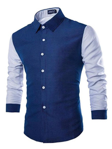 Chemise marine foncé manches longues coton Chemise Casual pour hommes