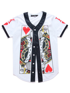 Poker blanc chemise coton Casual chemise à manches courtes pour hommes