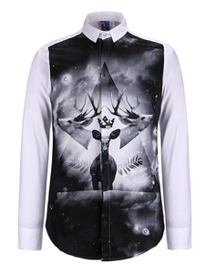 Chemise blanche d’impression 3D animaux coton Chemise Casual pour hommes