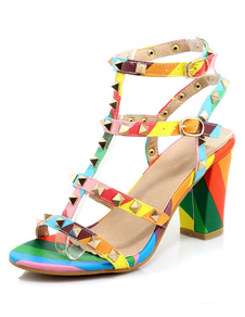 Gladiateur Rivets sandales sangles Multicolor PU talons pour femmes