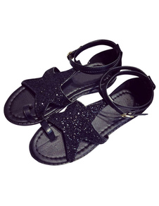 Paillettes noir Flats motif d’étoile en PU sandales pour femmes