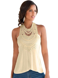 Abricot au Crochet col haut Boho Style débardeur