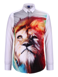 White Lion 3D imprimer chemise coton Chemise Casual pour hommes