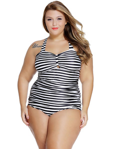 Noir et blanc rayé Plus taille Tankini