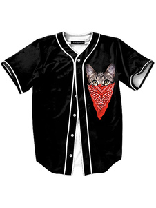 Noir chemise Kitty impression coton Casual chemise à manches courtes pour hommes