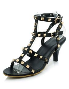 Gladiateur Rivets sandales talons de sangles noir PU pour femmes