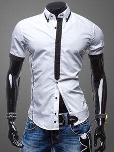 Blanc à manches courtes chemise coton Chemise Chic pour hommes