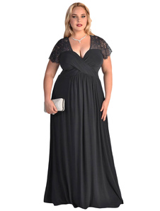 Dentelle rouge empiècement froncé tordre haute taille Plus robe de taille