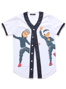 Dessin animé impression chemise coton blanc Casual chemise à manches courtes pour hommes