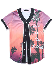 Manches courtes rose Shirt impression coton Casual chemise pour homme