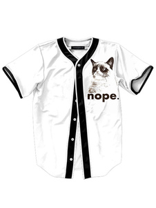 Blanc chemise Cat impression coton Casual chemise à manches courtes pour hommes