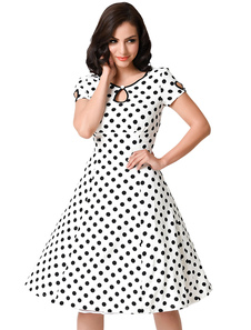 Black & blanc pointillé Cap manches robe de Swing