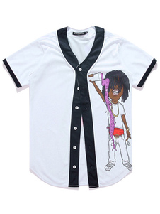 Blanc chemise Cartoon coton Casual chemise à manches courtes pour hommes