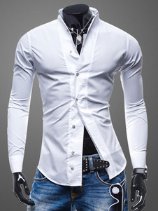 Blanc boutons de chemise coton Chemise Casual pour hommes