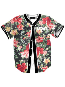 Rouge à manches courtes chemise coton imprimé Floral occasionnel Shirt pour hommes