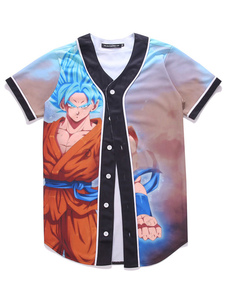 Caractère imprimé chemise coton jaune Casual chemise à manches courtes pour hommes