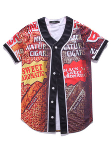 Jaune chemise lettres impression coton Casual chemise à manches courtes pour hommes