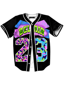 Noir chemise nombres lettres impression coton Casual chemise à manches courtes pour hommes