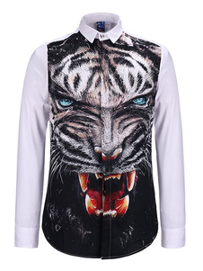 Chemise blanche d’impression 3D coton imprimé Animal Casual chemise pour homme