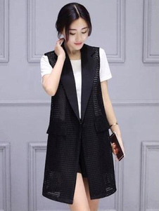 Gilet Long noir semi Sheer Slim Fit veste pour femmes