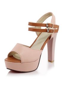 Peep Toe plateforme sandales sangles rose PU talons pour femmes