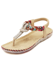 Thong abricot ou plus bohème Rhinestone PU sandales pour femmes