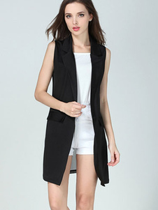 Gilet Long noir semi Sheer Slim Fit gilet pour femmes