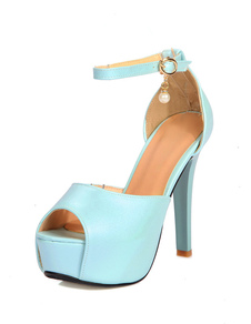 Peep Toe plateforme sandales sangles bleu clair PU talons pour femmes