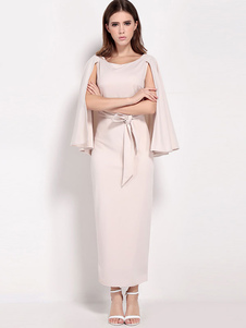 Cap Split Maxi robe Sash gris clair robe Polyester