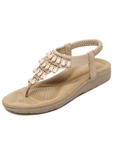 Thong perlée Flats abricot PU Chic sandales pour femmes