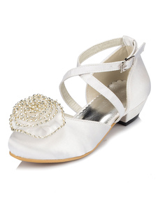 Chaussures en Satin fille fleur blanche sandales fleur Chic sangles croisées