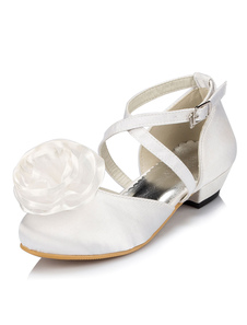 Chaussures en Satin fille fleur blanche sandales fleurs sangles