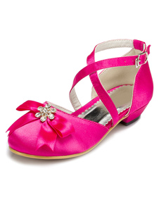 Fille de fleur Fuchsia chaussures Bow Croix chaussures en Satin bretelles