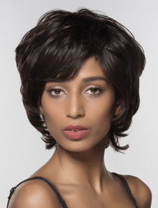 Noir 4 pouces perruque frange courte perruque de cheveux humains pour les femmes