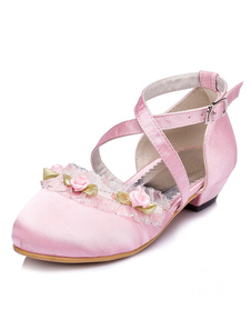 Demoiselle rose chaussures fleur Croix chaussures en Satin bretelles