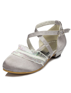 Fille fleur blanche chaussures Ruffles Croix chaussures en Satin bretelles