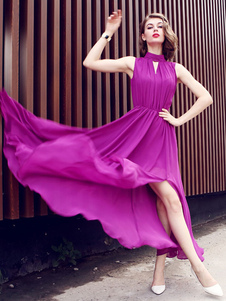 Rose rouge ruché robe Maxi découpe Slim Fit robe