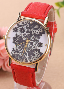 Fashion bracelet cuir métal rond forme montre pour femmes