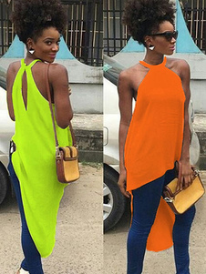 Haut/bas robe asymétrique découpe Halter robe de coton mélange