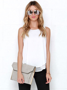 Camis cool blanc bijou cou Polyester femmes