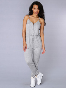 Lacets gris Jumpsuit combinaison de mélange coton Chic pour les femmes