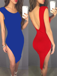 Split asymétrique robe dos nu coton mélange Club