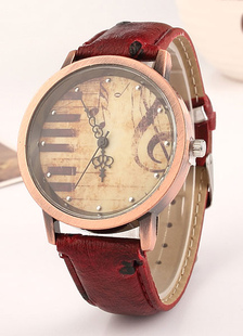 Montre bracelet cuir Casual forme ronde féminin en métal